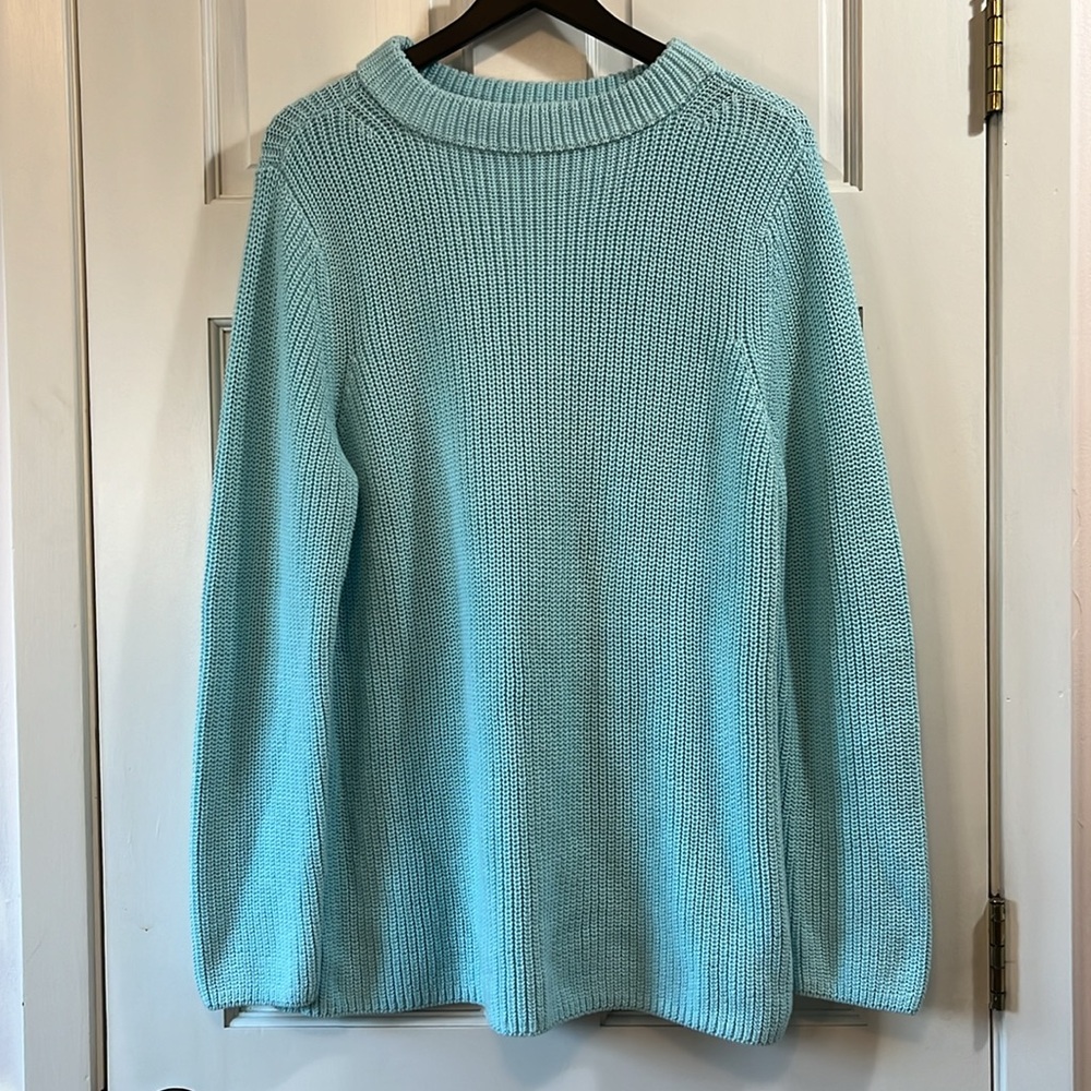 Talbots Light Bluish Green Chunky Knit 100% Cotton Sweater - Size XL